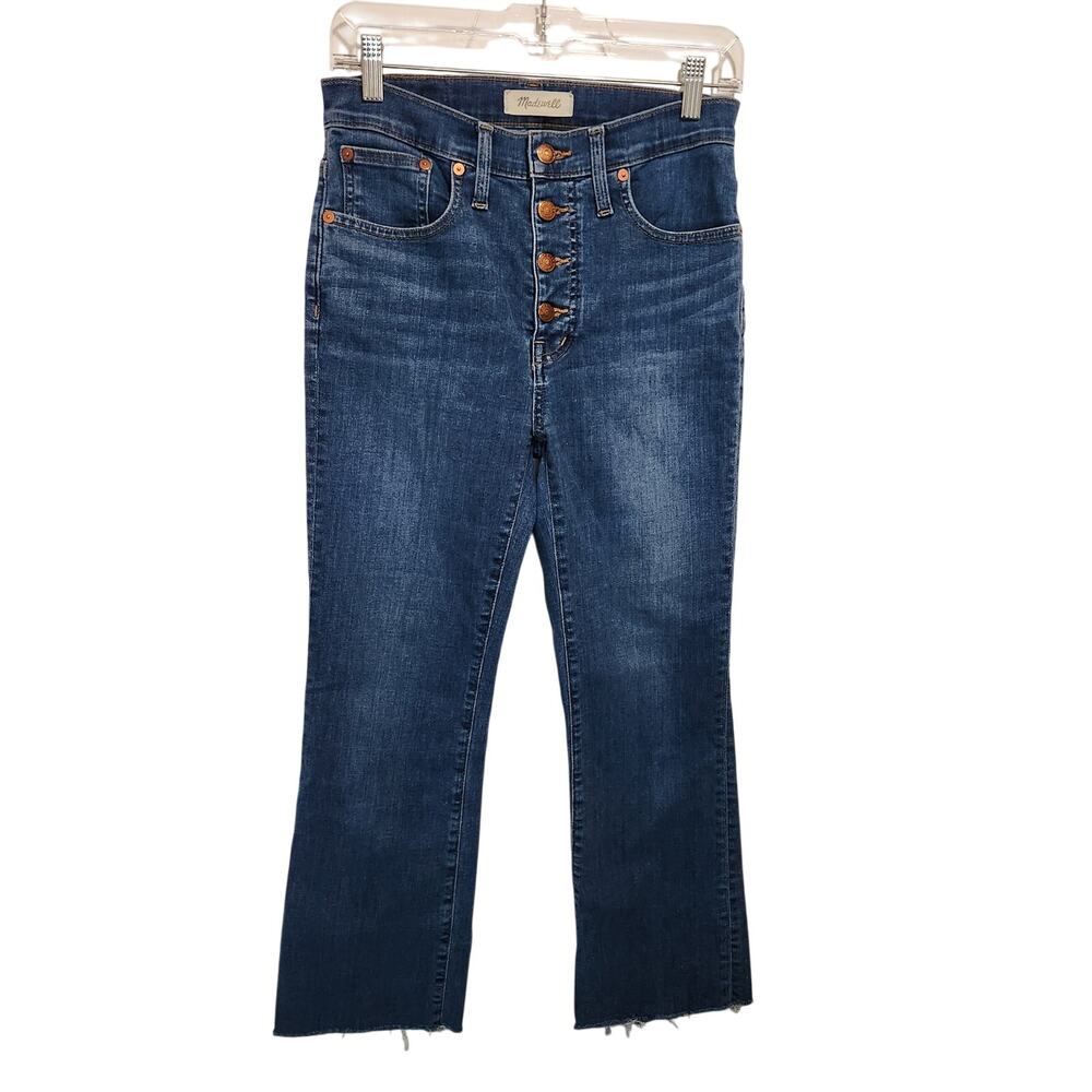 Madewell Blue Denim Button Fly Mid Rise Cropped Cali Demi Bootcut Jeans Size 27